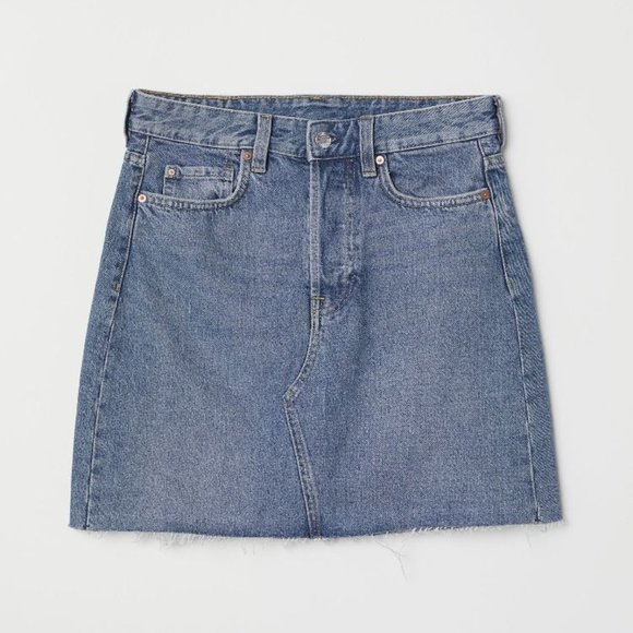 EUC H&M High Rise Raw Hem A Line Denim Skirt Sz 4 - Picture 1 of 6